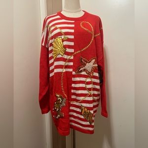 NWT Vtg 1980s Cedars Women’s Red Embellished Sequins Tunic Sweater  L.